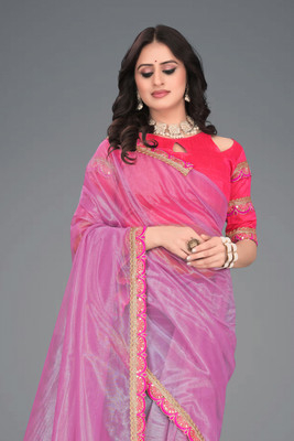 Mortile Designer Studio Embroidered Bollywood Lycra Blend Saree(Pink)