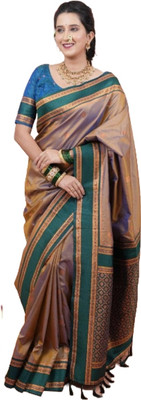 MOON VOGUE Self Design Banarasi Silk Blend Saree(Gold)