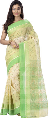 DipDiya Self Design Tant Pure Cotton Saree(Green)