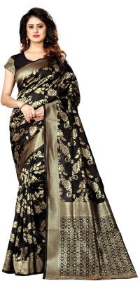 SIRIL Woven, Self Design, Embellished Banarasi Art Silk Saree(Black, Gold)