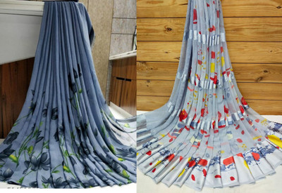 Sitanjali Floral Print Bollywood Georgette Saree(Pack of 2, Grey)