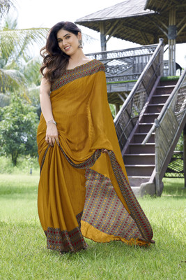 MIRCHI FASHION Solid/Plain Daily Wear Chiffon, Georgette Saree(Mustard)