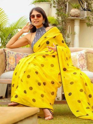 BBSaree Solid/Plain Handloom Pure Cotton Saree(Yellow)