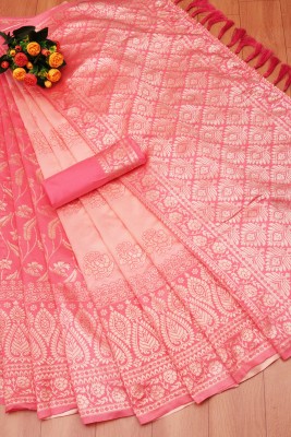 Om Shantam sarees Woven Bollywood Jacquard, Art Silk Saree(Pink, Cream)