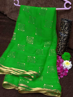 JiproStore Printed Bollywood Georgette, Chiffon Saree(Light Green)