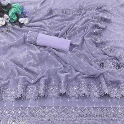 RELLAXAWAVES Embellished Bollywood Lycra Blend Saree(Purple)