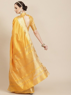 Divastri Printed Assam Silk Silk Blend Saree(Yellow)