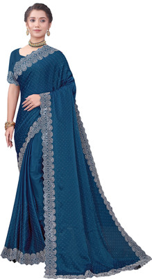 Beyond Embellished Bollywood Satin Saree(Blue)