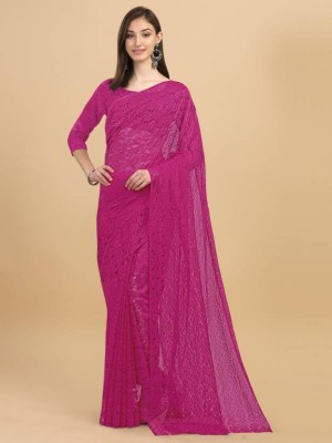 Verviza Self Design Bollywood Net Saree(Pink)