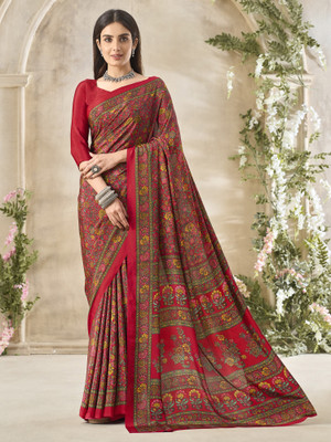 Divastri Printed Daily Wear Crepe Saree(Red)