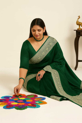 LYANNA Printed Banarasi Satin Saree(Light Green)
