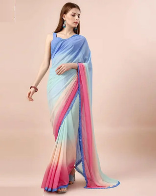 Qyra Digital Print Leheria Georgette Saree(Multicolor)