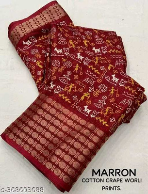 SILK VISTA Printed Daily Wear Silk Blend Saree(Maroon)