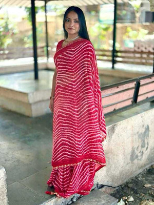 Online Bazaaar Printed Bollywood Georgette Saree(Red)