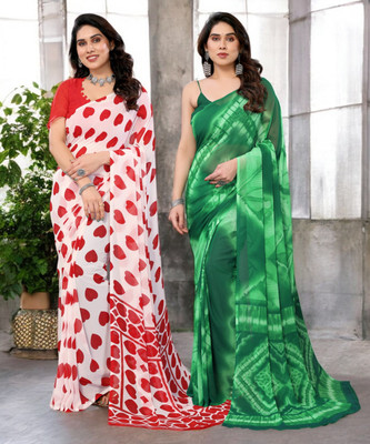 NIRMOHIFASHION Printed Bollywood Georgette Saree(Pack of 2, Multicolor)