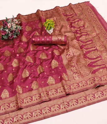 KRISHUFAB Self Design Kanjivaram Art Silk Saree(Pink)