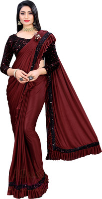 GEBINATH Embellished Bollywood Lycra Blend Saree(Maroon)
