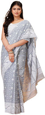 Oishani Saree Ghor Woven Jamdani Cotton Silk Saree(Grey)