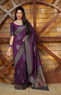 Bermondsey Woven Banarasi Silk Blend Saree(Purple)