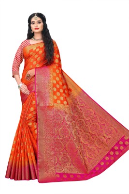 RESHAMDOR SAREES Self Design Banarasi Art Silk Saree(Orange)