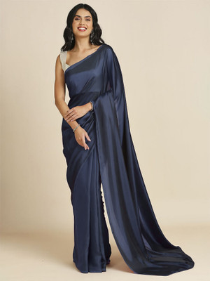 Sonika Solid/Plain Bollywood Silk Blend Saree(Grey)