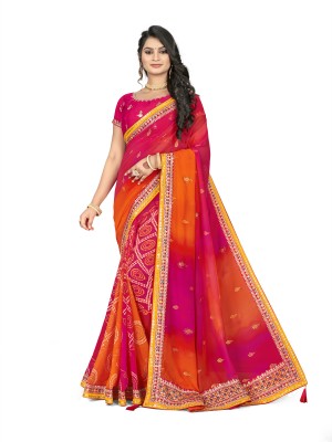 TINA FASHION Geometric Print Bollywood Georgette Saree(Pink, Orange)