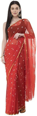 Swarne Printed Bandhani Chiffon Saree(Red)