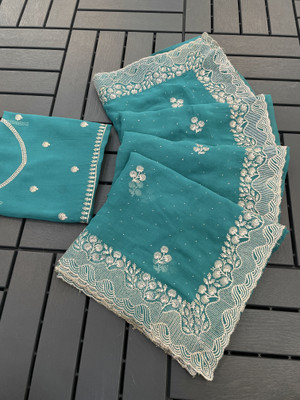 ZOYAL ENTERPRISE Embroidered Bollywood Organza Saree(Light Blue)