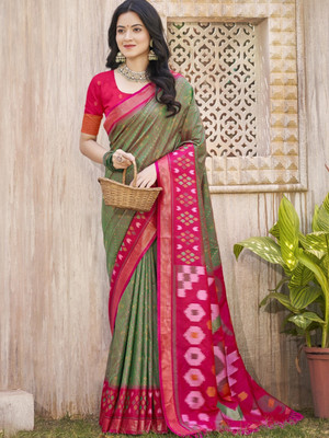 Divastri Woven, Printed Pochampally Cotton Silk Saree(Multicolor)