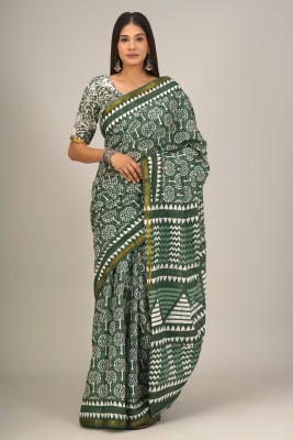 KRISHNA FASHION Printed Daily Wear Pure Cotton Saree(Green)