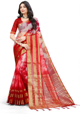 Aarunika SST Striped Bollywood Organza Saree(Red)