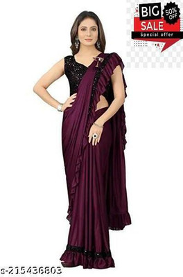 PLEXSTAR Solid/Plain Bollywood Lycra Blend Saree(Purple)