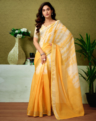 SIRIL Digital Print, Floral Print, Printed Bollywood Linen Saree(Yellow)