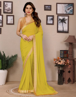 Samah Embellished, Solid/Plain Bollywood Georgette Saree(Yellow)