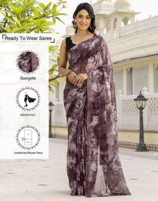 Samah Color Block, Printed Bollywood Georgette Saree(Purple)