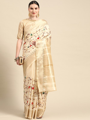 Divastri Embroidered Bollywood Cotton Silk, Pure Cotton Saree(Cream)