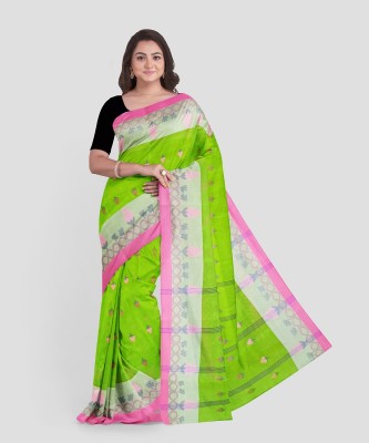 Ganesh plastic and industry Woven Tant Pure Cotton Saree(Light Green)