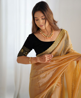 Samah Embellished, Embroidered Bollywood Jimmy choo, Net Saree(Brown)