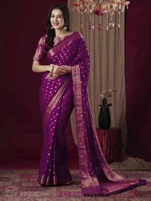 Sareemall Woven Kanjivaram Georgette Saree(Purple)