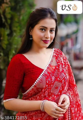 SAREEYA16 Hand Painted Daily Wear Georgette Saree(Red)