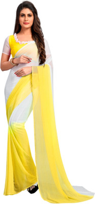 Aika Solid/Plain Daily Wear Chiffon Saree(Yellow, White)