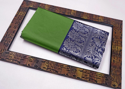 setu fashion Woven Banarasi Cotton Silk Saree(Green)
