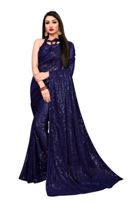 Snija Fashion Embroidered Bollywood Georgette Saree(Blue)