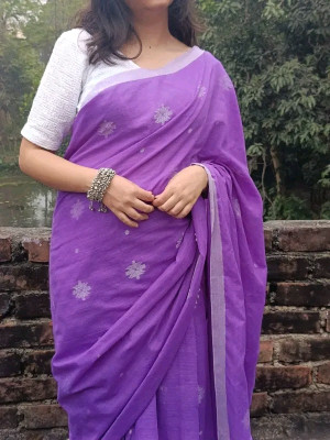 SIBADUTI Self Design, Floral Print Handloom Cotton Blend Saree(Purple)