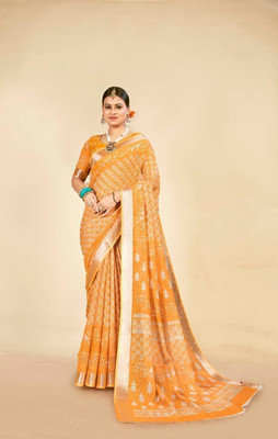 Rachna Printed Daily Wear Linen Saree(Mustard)
