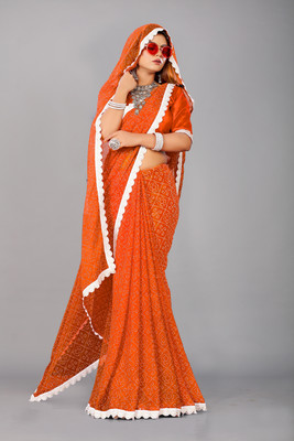 Flip The Style Self Design, Printed, Digital Print Bandhani Chiffon, Georgette Saree(Orange)