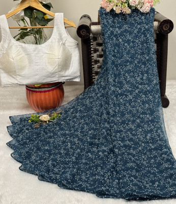 SROLY Embellished Bollywood Net Saree(Blue)