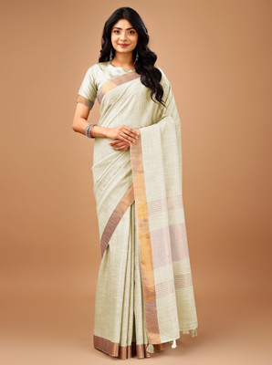 HAANIBA Woven Daily Wear Handloom Linen Saree(Brown)