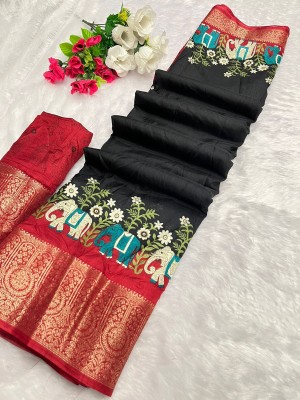 Vihan Fab Surat Printed Bollywood Chanderi Saree(Black)