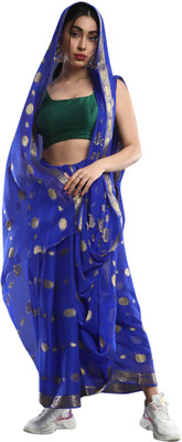 Akhilam Solid/Plain Bollywood Nylon Saree(Blue)